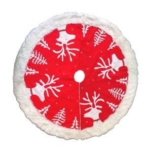 48 inch christmas tree skirt large reindeer red xmas tree mat, double layer soft non woven with rabbit hair for indoor outdoor winter decorations & party decoration