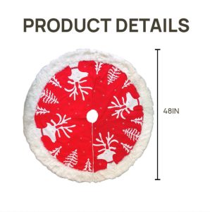 48 inch christmas tree skirt large reindeer red xmas tree mat, double layer soft non woven with rabbit hair for indoor outdoor winter decorations & party decoration