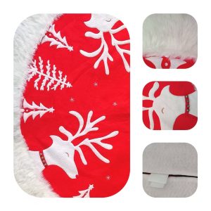 48 inch christmas tree skirt large reindeer red xmas tree mat, double layer soft non woven with rabbit hair for indoor outdoor winter decorations & party decoration