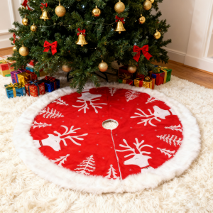48 inch christmas tree skirt large reindeer red xmas tree mat, double layer soft non woven with rabbit hair for indoor outdoor winter decorations & party decoration