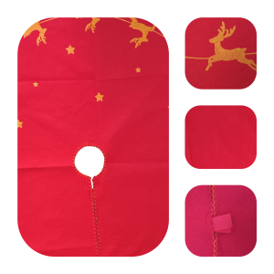 complete your holiday vision: 36" red & gold reindeer tree skirt with easy velcro premium non woven, custom orders welcome