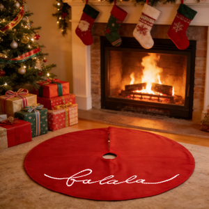 soft textured christmas tree skirt 48 inch red double layer design with cozy pom pom trim & easy closure