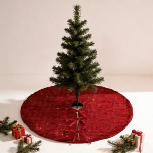 42 inch christmas tree skirt sparkling sequin fabric with 3d bow knots, double layer, velcro closure for indoor/outdoor decor