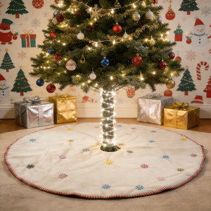 48" white single sided velvet christmas tree dress with snowflake patterns, family holiday decoration, christmas decoration