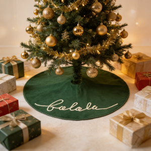 soft textured christmas tree skirt 48 inch white double layer design with cozy pom pom trim & easy closure
