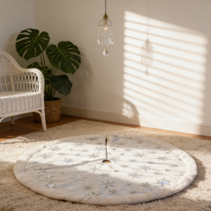 48" double sided white knitted jacquard christmas tree skirt elegant holiday decoration